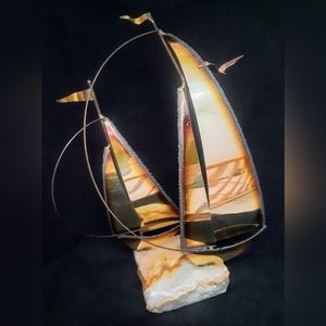 Brutalist Sailboat Metal Sculpture